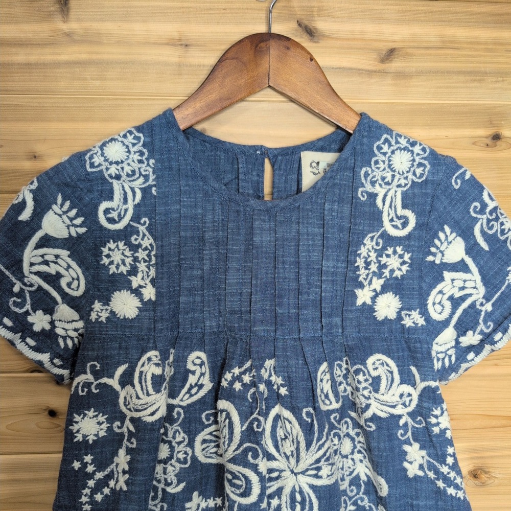 Sea New York Blue Embroidered Floral Butterfly Cotton Blouse‎ Top Size 0 - Picture 3 of 11